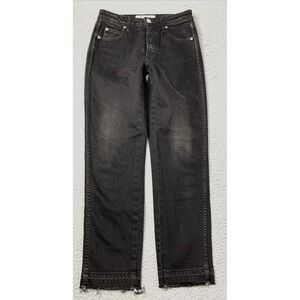 AMO Jeans Womens Size 26 Button Fly Raw Hem Black Lightly Distressed Made In USA